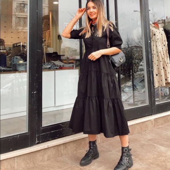 Zara Black Dress With Voluminous Sleeves NWT - Picture 7 of 16